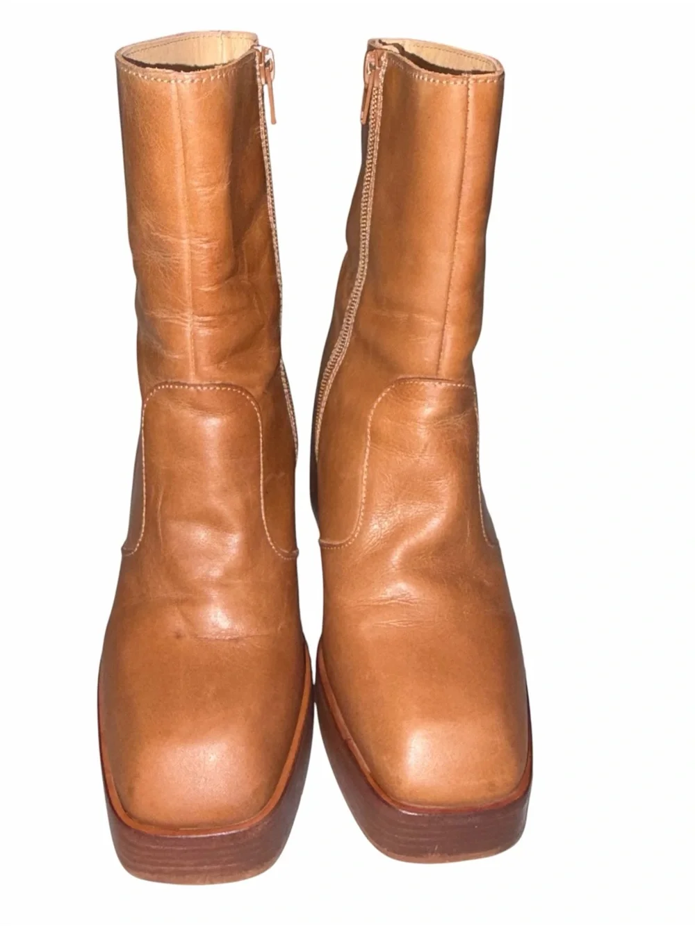 Free People Brown Leather Ruby Shine Platform Boots Shoes size 38.5